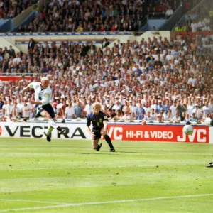 Paul Gascoigne scores his stunning volley against Scotland at Euro 96