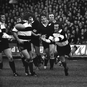 Phil Bennett passes for the Barbarians against the All Blacks in 1973