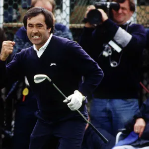 Seve Ballesteros punches the air after his chip on the way to winning the 1988 Open Championship