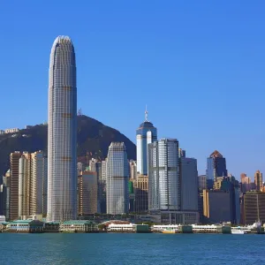 The city skyline of Central across Victoria Harbour in Hong Kong, China