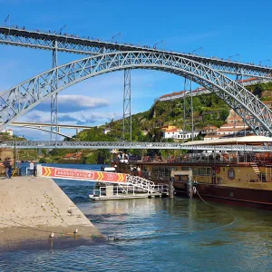 The Dom Luis I metal arch bridge in Porto, Portugal