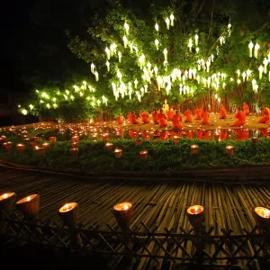 Monks celebrate Loy Krathong at Wat Phan Tao Temple, Chiang Mai, Thailand