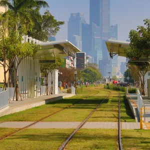 Penglai Pier 2 tram station and the 85 Sky Tower Hotel, Kaohsiung City, Taiwan