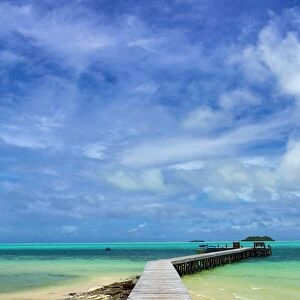 Wooden jetty, Carp Island, Republic of Palau, Micronesia, Pacific Ocean