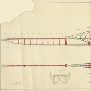 Forth Bridge. Elevation and Section (Coloured)