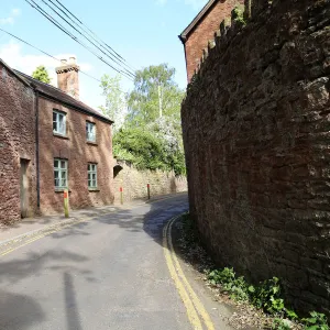 Country lane in English village, Bishops Lydeard, Somerset, UK