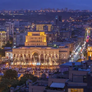 Armenia, Yerevan, Republic Square and skyline, high angle view