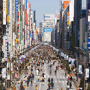 Asia, Japan, Honshu, Tokyo, Ginza, elevated view along Chuo-dori, the most fashionable