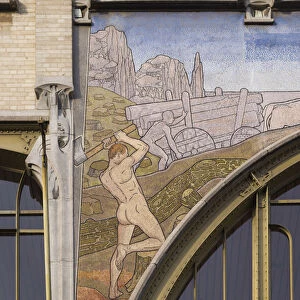 Belgium, Antwerp, art-nouveau architecture, Help U Zelve building, detail
