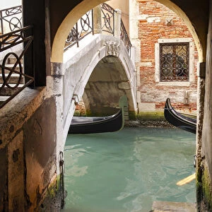 Bridge with canal and gondolas, Venice, Veneto, Italy