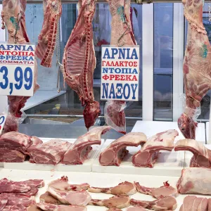 Butchery at the Central Market in Athens, Greece