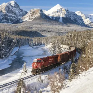 Canadian Pacific Train in Winter, Morants Curve, Banff National Park, Alberta, Canada