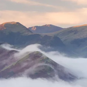 Catbells mountain surrounded by morning mist, Lake District National Park, Cumbria