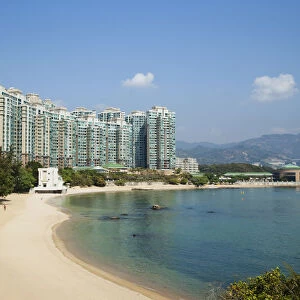 China, Hong Kong, Park Island, Tung Wan Beach and High Rise Apartments