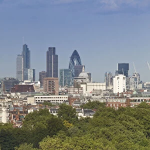City of London skyline above Hyde Park, London, England, UK