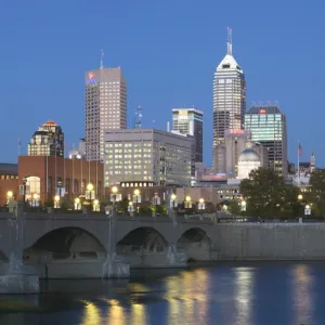 City Skyline & White River, Indianapolis, Indiana, USA