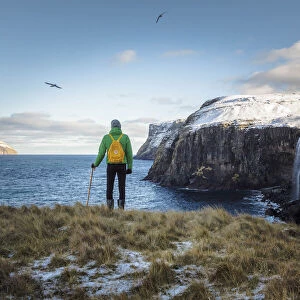 The coast close to the village of Hvalba. In the background the islands of Litla Dimun. Suðuroy, Faroe Islands