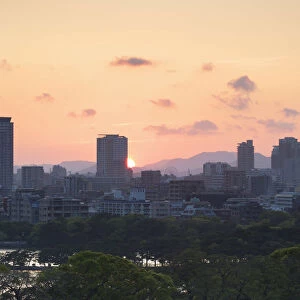 Coastal area skyline at sunset, Fukuoka, Kyushu, Japan