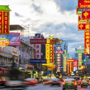 Colorful neon signs on Yaowarat Road at night, Chinatown, Bangkok, Thailand