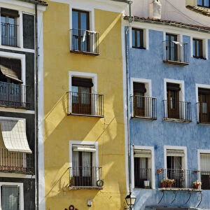 Coloured houses at the Plaza Mayor in the walled town of Cuenca, a Unesco World Heritage