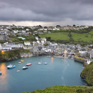 Cornish fishing village of Port Isaac on a moody autumn morning, Cornwall, England