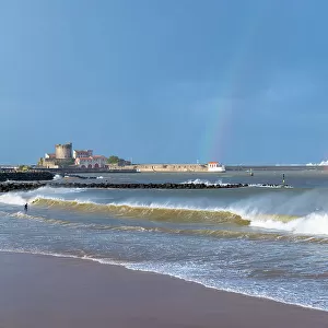 A double rainbow above Socoa fort during a storm, Saint-Jean-de-Luz, Pyrenees-Atlantiques, Nouvelle Aquitaine, France