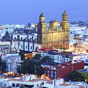 Elevated view of Santa Ana Cathedral at Dusk, Vegueta Old Town, Las Palmas de Gran