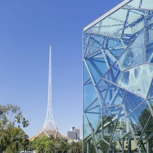 Federation Square and Victorian Arts Centre, Melbourne, Victoria, Australia