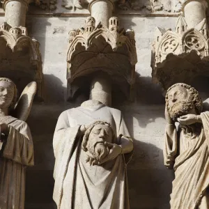 France, Somme, Amiens, Amiens Cathedral, Sculpture Details on the West Facade