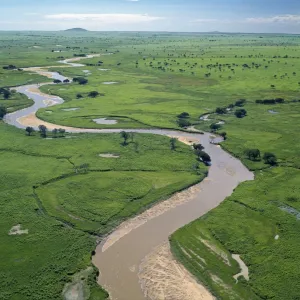 The Garamba River winds it way through the grasslands of the Garamba National Park in Northern Congo