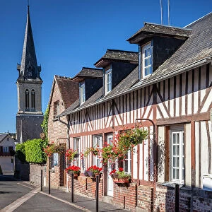 Historic houses in the village center of Le Breuil-en-Auge, Calvados, Normandy, France