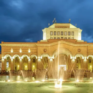 History Museum of Armenia and National Gallery of Armenia on Republic Square at night