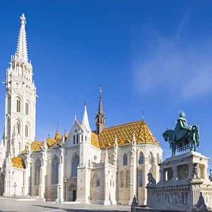 Hungary, Central Hungary, Budapest. St. Matthias Church and St Stephen Statue are