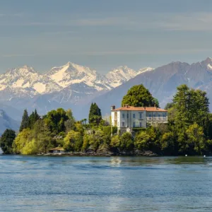 Isola Madre with snowy Alps behind, Lake Maggiore, Piedmont, Italy