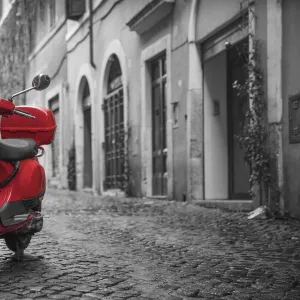 Italy, Lazio, Rome, Trastevere, Red Vespa