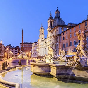 Italy, Rome, Navona square with Sant Agnese in Agone church and 4 rivers fountain