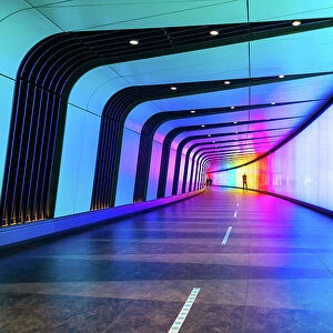 The light tunnel, or the Kings Cross tunnel, connecting St Pancras International and King's Cross stations and Granary Square, London, England