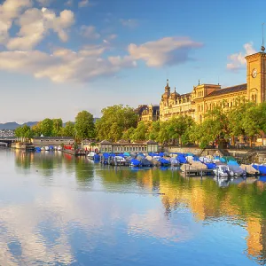 Limmat River at sunrise, Zurich, Switzerland