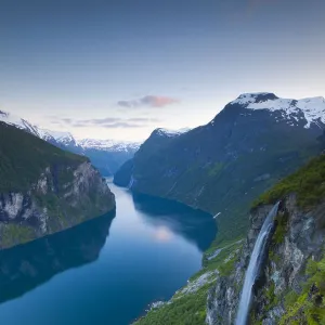 The Majestic Geiranger Fjord illuminated at dusk, Geiranger, More og Romsdal, Norway