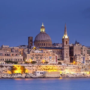 Malta, Malta, Valletta, View over Old Town with St Johns Co-Cathedral