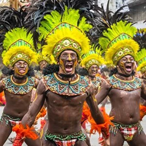 Men in traditional dress at Dinagyang Festival, Iloilo City, Western Visayas, Philippines
