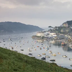 Misty morning over Salcombe viewed from Snapes Point, South Hams, Devon, England