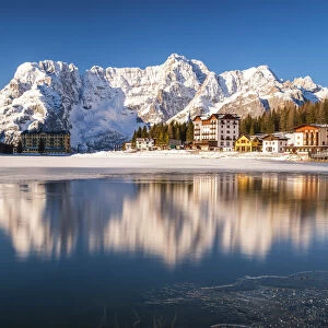 Monte Cristallo Reflecting in Lake Misurina, Dolomites, Belluno, Italy