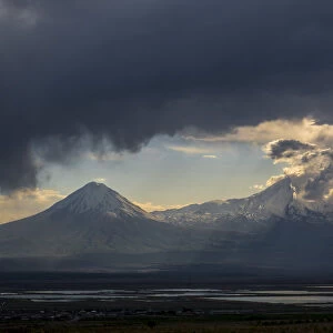 Mount Ararat and little Ararat, also known as Lesser Ararat photographed from Yerevan