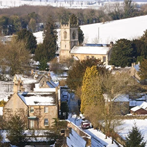Naunton village in the snow, nr Stow On The Wold, Gloucestershire, UK