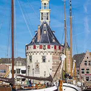 Netherlands, North Holland, Hoorn. The Hoofdtoren tower on the Binnenhaven harbor
