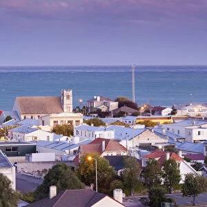 New Zealand, South Island, Otago, Oamaru, elevated town view, dusk