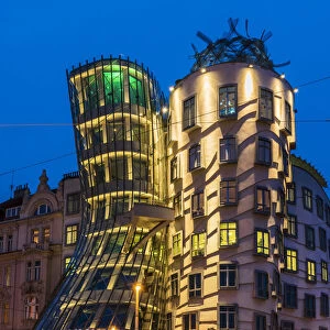 Night view of Dancing House or Fred and Ginger building, Prague, Bohemia, Czech Republic