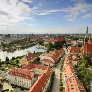 The Ostrow Tumski district (Cathedral island) and the Oder river. Wroclaw, Poland