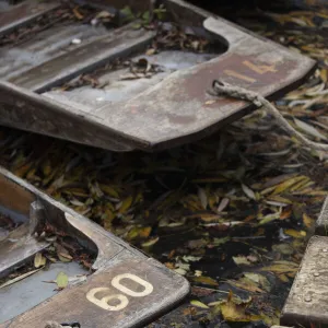 Punts moored in Oxford, Oxfordshire, England, UK